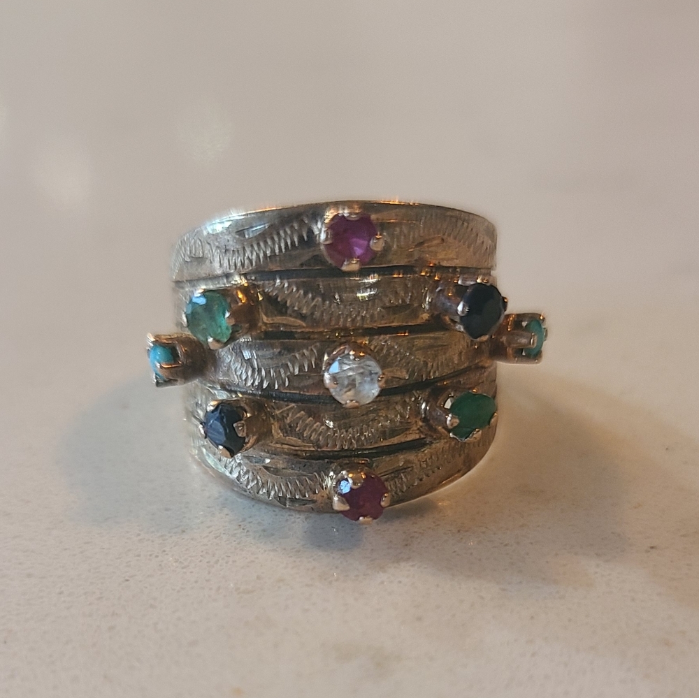 Estate Ruby Emerald 10k gold multi gem ring